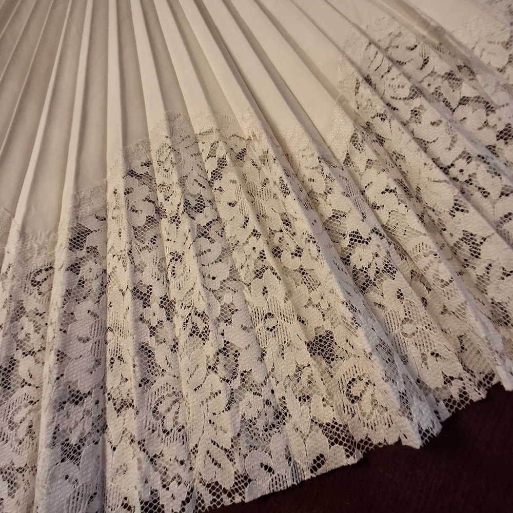 Nanette Lepore Pleated Lace Cream Midi A-Line Full Pull-on Skirt Women Medium - Picture 6 of 14